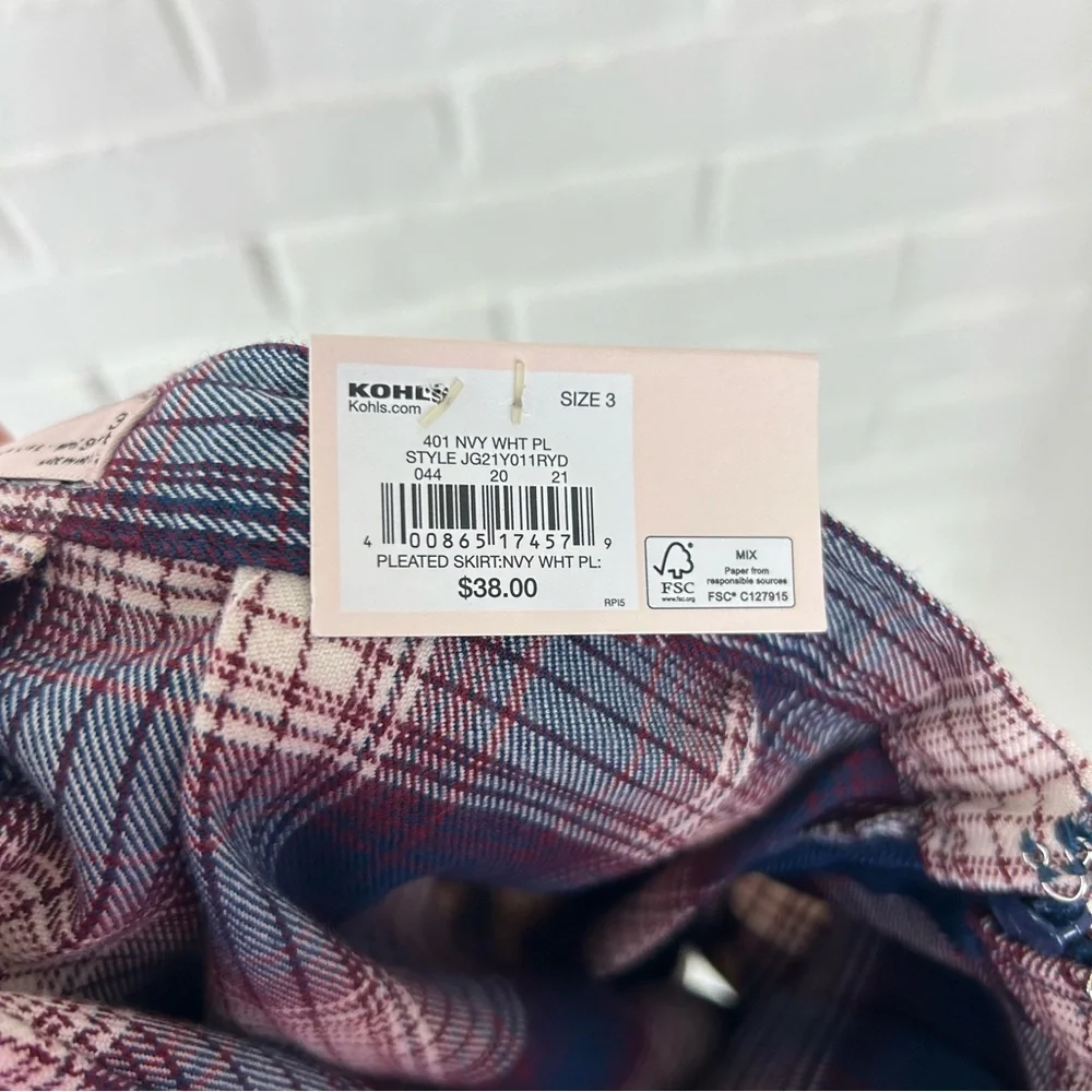NWT SO Plaid Pleated Mini Skirt Size 3